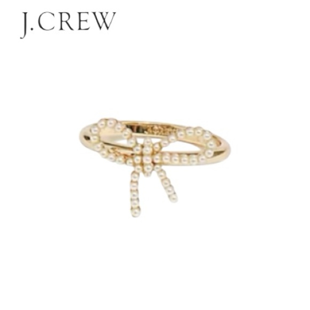 NWT J. Crew Gold Pearl-Embellished Bow Ring